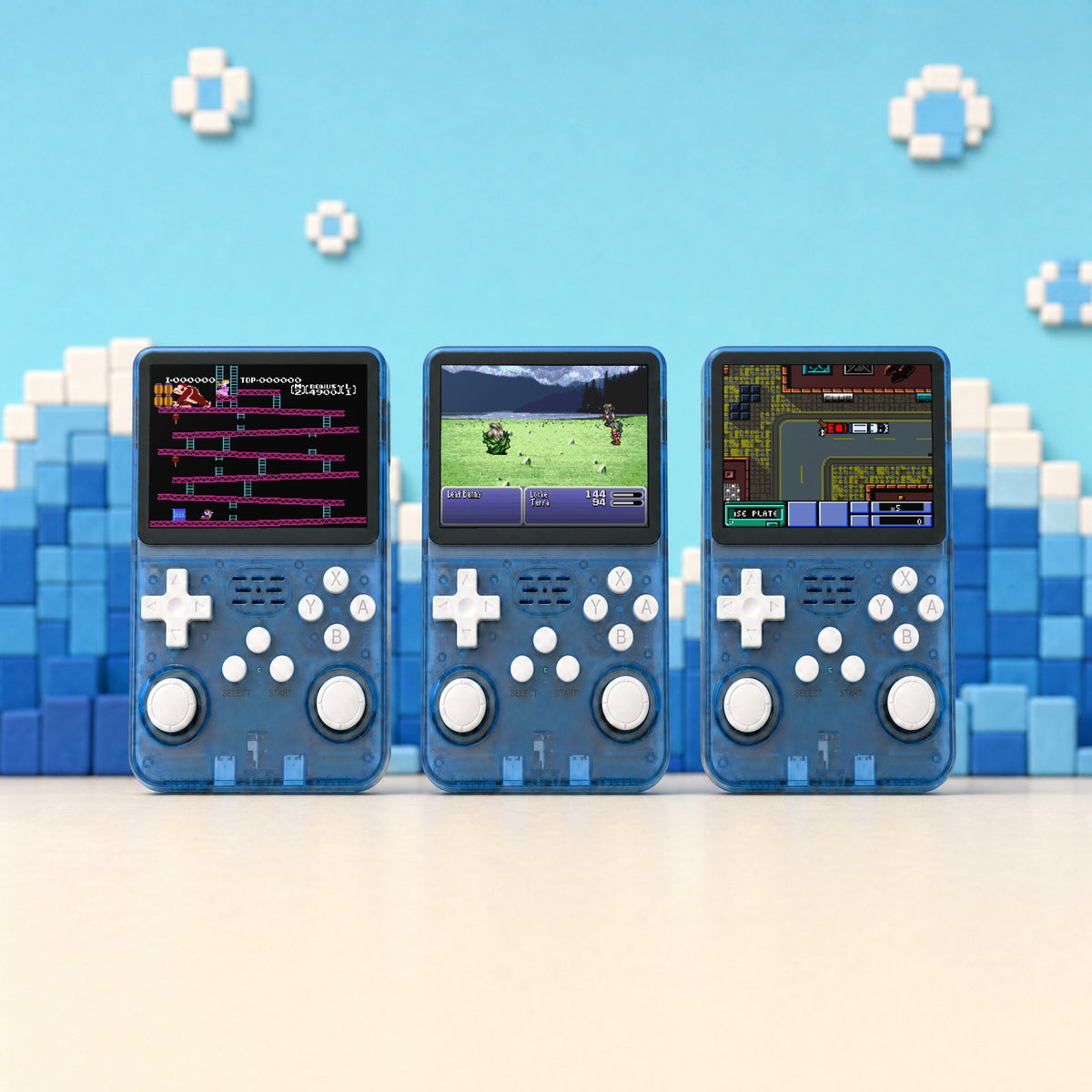 Retro Advance in Lake Blue, 3 handhelds