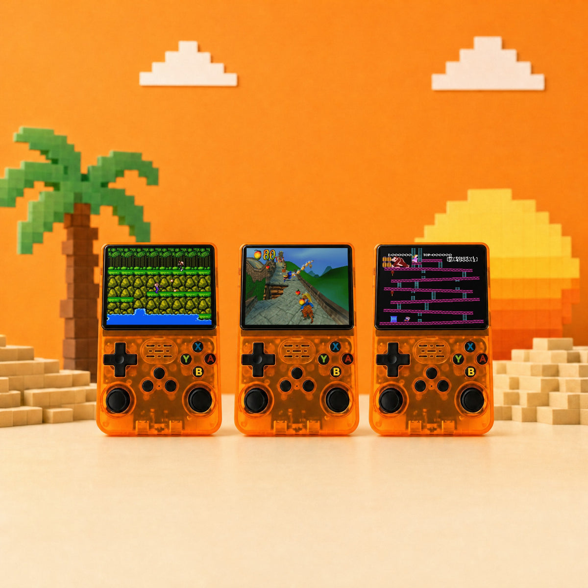 Retro Advance in Orange, 3 handhelds