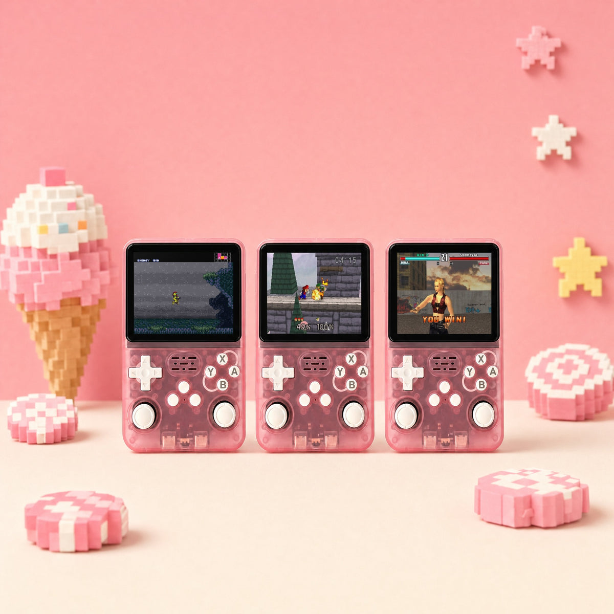 Retro Advance in Pink, 3 handhelds
