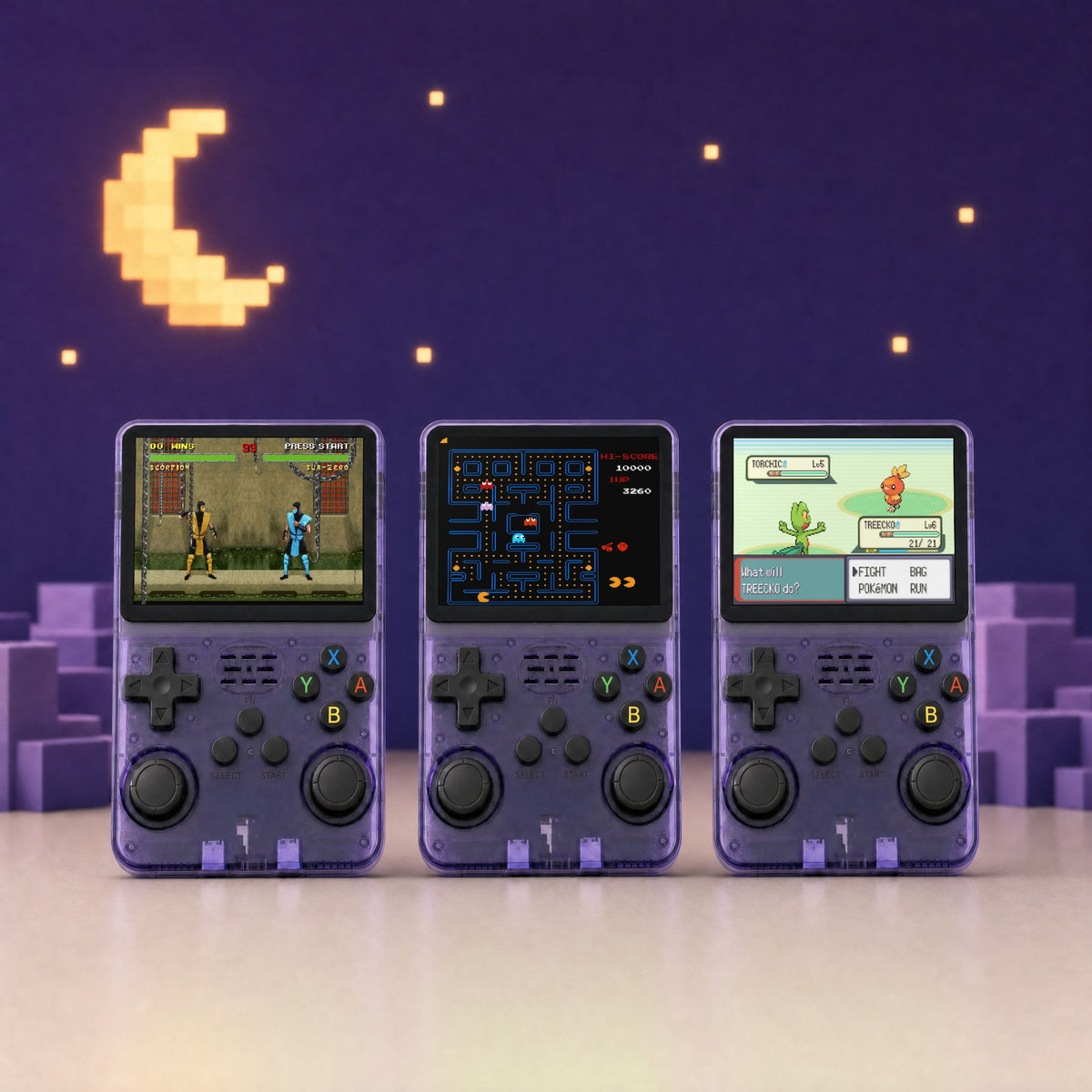 Retro Advance in Purple, 3 handhelds